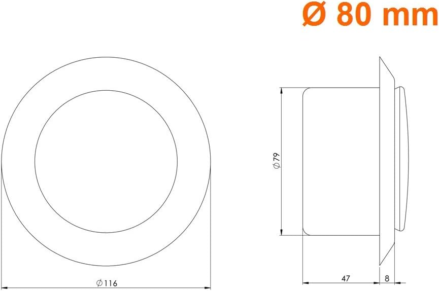 diameter 80mm / 3'' Adjustable Diffuser - Air Exhaust Valve - Ventilation Ducting Cover - Metal - White, White With Flange - Image 3
