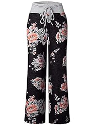Pantalones de pijama casuales para dama Pantalones de salón con pierna ancha Palazzo con cordón floral