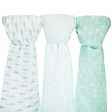 Muslin Baby Swaddle Blankets, 47x47 (3 Pack) Mint Blue and White Collection
