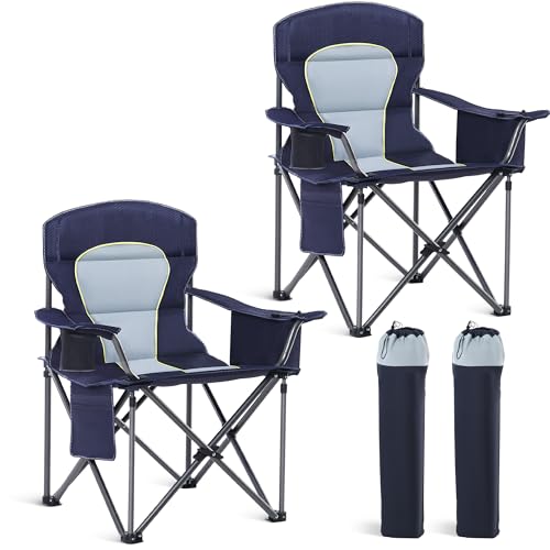 HIGH POINT SPORTS Übergroßer Camping Klappstuhl, strapazierfähiger tragbarer Outdoor Stuhl, faltbarer Campingstuhl mit Getränkehalter und Kühltasche-U