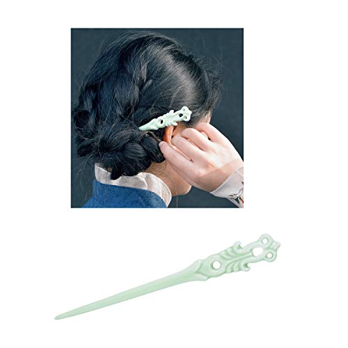 5 Pack Vintage Retro Handmade Ancient Chinese Japanese Aqua Ceramics Stone Chopsticks Hair Pins Picks Carved Hollow Long Horn Fork Pen Hairpins Sticks Clips Barrettes for Bun Chignon Hair Accessories