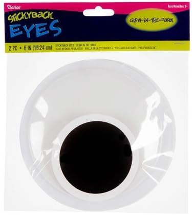 2 Sticky Back Wiggle Eyes 6" Glow In The Dark