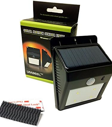 UmBeel TM Hook/Loop Bright Outdoor Solar Energy Powered LED Light- Weatherproof - Motion Sensor-Detector Activated / Wireless Exterior Security Lighting