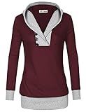 Tunic Tops,Timeson Womens Long Sleeve Shawl Collar Sport 2-in-1 Knitted Panel Hooded Casual Tunic Sweatshit Hoodie (Small, Red)