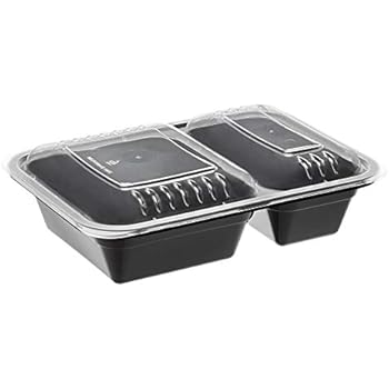 AmazonBasics 2 Compartment Meal Prep Containers - BPA Free, Microwave/Dishwasher/Freezer Safe, 32 ounces, 15-Pack