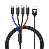 Multi Charging Cable, [2 Pack 3.5A ] Fast Multi Charger Cable 4 in 1 Multiple Nylon Braided USB Cable Universal Charging Cord with Type C Micro USB IP Port, Samsung/Ps/LG/Huawei/Tablets and More (Color: Black, Tamaño: 4 in 1 4FT 2PACK)