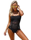 Grapent Women Lace Crochet Halter Strap One-Piece Bathing Suit Swimsuit Swimwear