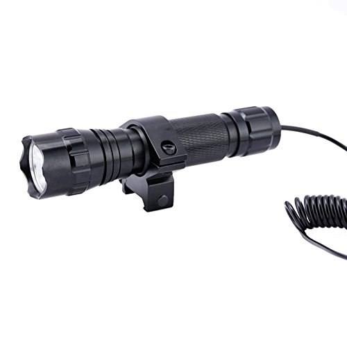 BESTSUN Tactical Flashlight Waterproof Cree Xm-L2 LED 1200 High Lumens 1 Mode 3-18V Lamp Hunting Torch with Pressure Switch and Rail Rifle Mount for Picatinny AR (18650 Battery and Charger Included)