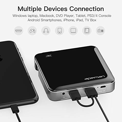 APEMAN M4 Mini Portable Projector, Video DLP Pocket Projector for Home