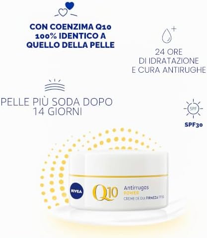 Q10 Power Antiarrugas Cuidado de Día FP30 (50 ml), crema hidratante antiarrugas, crema facial con protector solar, crema de día, crema facial reafirmante con Q10