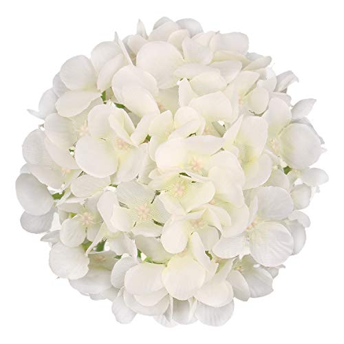 Flojery Silk Hydrangea Heads Artificial Flowers Heads with Stems for Home Wedding Decor,Pack of 10 (Off-White)