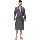 CF Men's 100% Cotton Robe Lightweight Bathrobe Long Sleeve Knit Kimono Sleepwear Soft Knee Length Shower Robe with Pockets