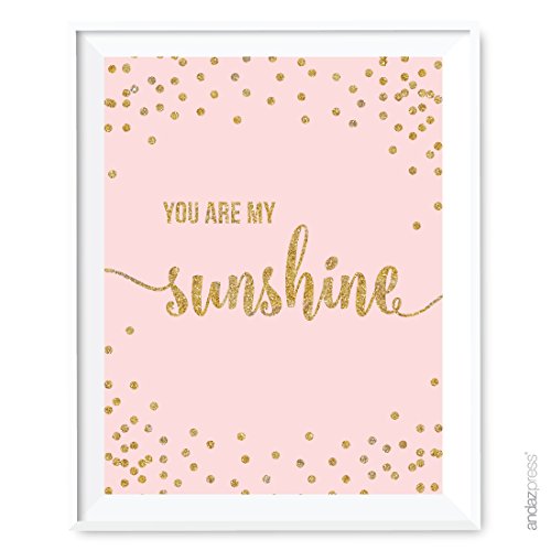 Andaz Press Blush Pink Gold Glitter Girl's 1st Birthday Party Collection, Wall Art Gift, 8.5x11-inch, You Are My Sunshine, 1-Pack, Unframed, Baby Shower Nursery Decor