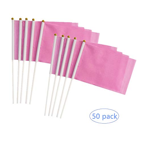 tibijoy 50 Pack Pink Stick Flags, Hand Held Small Pink Flags On Stick,Perfect Decorations Themed Party,Sports Clubs,Festival Events,Garden,Golf Course,Playground,Flower Pot