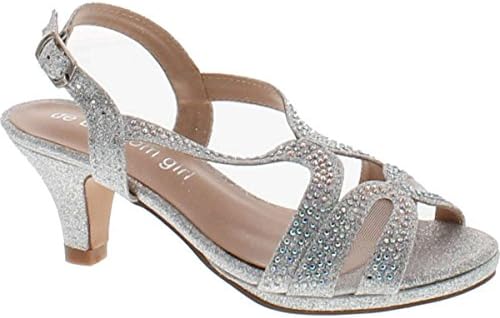 De Blossom Girls K-Stella-3 Stunning Strappy Dress Heel Metallic Party Shoes,K-Stella-3 Silver,3