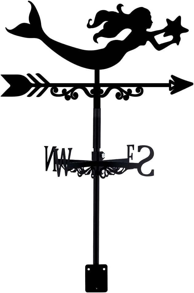 Weathervanes - SUPERDANT Mermaid Weathervane Wrought Iron Wind Vane Mermaid with Star Roof Garden Direction Sign Weathercock Outdoor Farmhouse Decoration Garden Wind Measuring Tool
