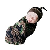 2Pcs Newborn Infant Baby Swaddle Blanket Sleeping Swaddle Muslin Wrap+ Headbands (Camouflage)