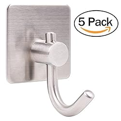 See KAERSI Single Adhesive Stainless Steel Hook for Towel, Coat, Hat, Robe 5pcs Details