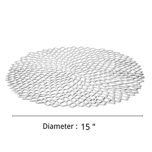 Set of 6, Silver Metallic Vinyl Round Placemats Laminated Plastic