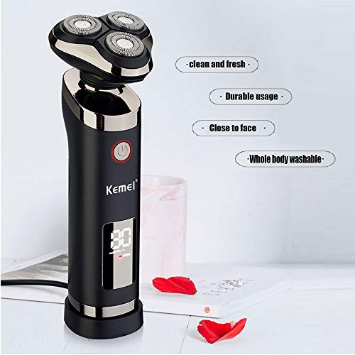 Men's USB Rechargeable Cordless 3D Rotary Electric Razor IPX7 Waterproof LCD Display Shaving Machine Floating Blades Wet and Dry Whole Body Washable Shaver