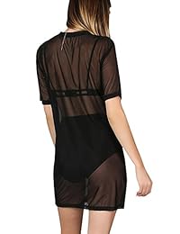 Vestido de manga corta para dama, sexy, de malla