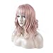 DAOTS 14 Inches Curly Wigs with Bangs for Women Girls Synthetic Wavy Hair Wig (Pink)