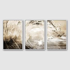 3 Piece Framed CanvasWall Art for Living Room, Bedroom Golden Waves Canvas Prints for Modern Home Decoration Ready to Hang - 16"x24"x3 Panels