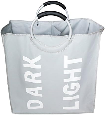 BBDI Portable Double Laundry Hamper, Large Foldable Laundry Basket with Round Handles (Light Gray)