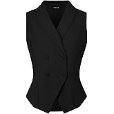 Ellunis Suit Vests for Women Button Up Christmas Business Casual Dressy Double Breasted Waistcoat Vest Tops with Pockets