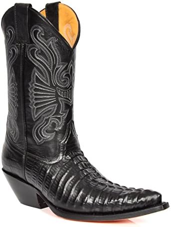 Cowboy Boots Real Leather Slip on Pointed Toe Calf Length Western Heels 02CA-HI Black