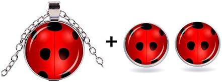 FSBBUT Ladybug Pendant Girls Necklace Earrings Stud Children's