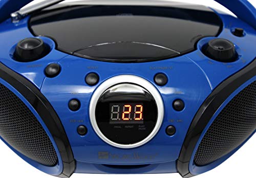SINGING WOOD CD, CD-R/RW Boombox Portable/w Bluetooth Player AM/FM Radio Aux Input, Headset Jack, Foldable Carrying Handle (Starlight Blue)
