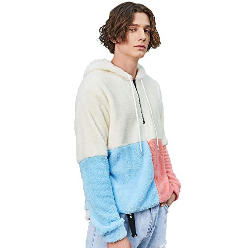 ZAFUL Men' s Color Block Fluffy Hoodies Unisex Sherpa Fleece Half