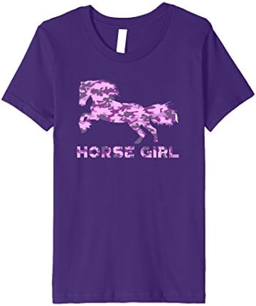 Kids Pink Camouflage Horse Girl T-Shirt 10 Purple