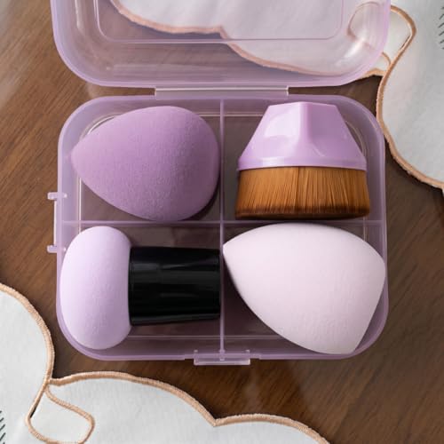 Kit Esponja e Pincel de Maquiagem Profissional com Estojo Kabuki Hexagonal Esponjas Gota 3D e Cogumelo para Base Corretivo Contorno Pó Blush Iluminador Acabamento Natural