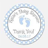 40 Personalized Blue Baby Feet Shower Favor Stickers - Baby Boy Favor Tags - Customized Baby Shower Favors