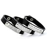 MIKINI Set of 3 Womens Silver Plated Alloy Metal Bracelets Engraved Message Motivational Inspirational Words Round Charm Pendant Adjustable Bracelets (Leather)