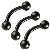 curved barbell eyebrow piercing ring 16 gauge 16g 1.2mm 1/4 6mm Black steel lip bars ear tragus AQZZ 3Pcs