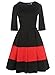 oxiuly Women's Vintage Half Sleeve O-Neck Contrast Casual Pockets Party Swing Dress OX253 (L, Black)