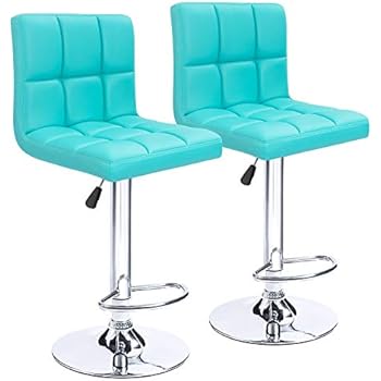 Homall Modern PU Leather Adjustable Swivel Barstools, Armless Hydraulic Kitchen Counter Bar Stools Synthetic Leather Extra Height Square Island Bar Stool with Back Set of 2 (Blue)