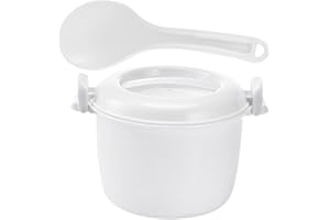 Veemoon Microwave Rice Cooker Small White with Spoon Food Grade Plastic High Temperature Resistant