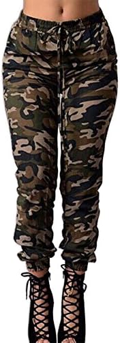 Dafina Specialties Women's Solid Color Casual Drawstring Skinny Pants Cargo Jogger Pants with Pockets (Large, Camo)