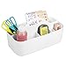 mDesign Plastic Portable Craft Storage Organizer Caddy Tote, Divided Basket Bin with Handle for Craft, Sewing, Art Supplies - Holds Paint Brushes, Colored Pencils, Stickers, Glue, Yarn - Large - White