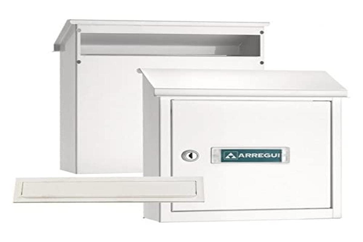 ARREGUI V4031 Pack Letter Box + Steel Letter Catcher for Doors or Gates on the Outside, Exterior Mailbox, Mouth Box, 23 x 3 cm, Size S (DIN A5), Easy to Install, White