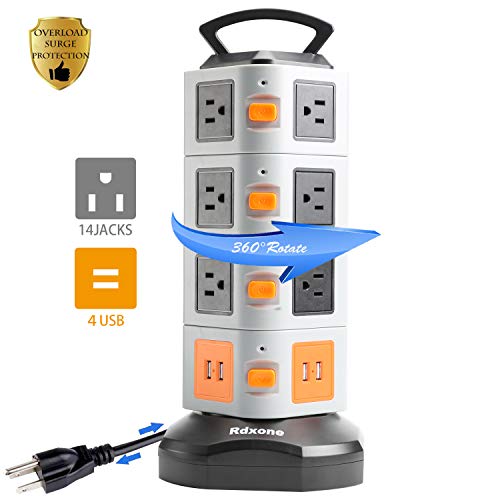 Surge Protector Power bar Rdxone Outlet Power Strip with USB for School, Office and Home Theater (14 Outlet with 4 USB)