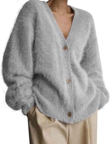 Amazon.com: ROMRUM Women's Fuzzy Knit Cardigan Button Down Long