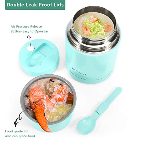 Mr.Dakai Insulated Lunch Containers Thermoses Food Jar Vacuum Stainless Steel 27 oz Leak Proof Keep Food Cold Hot Container for Kids Adult Lunch Box School Camping Outdoors, BPA Free (Cyan Blue) - Thumbnail 2