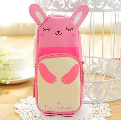 V Enterprises White Panda and Pink Rabbit Pencil Pouch Case for School and College Students (Pink)