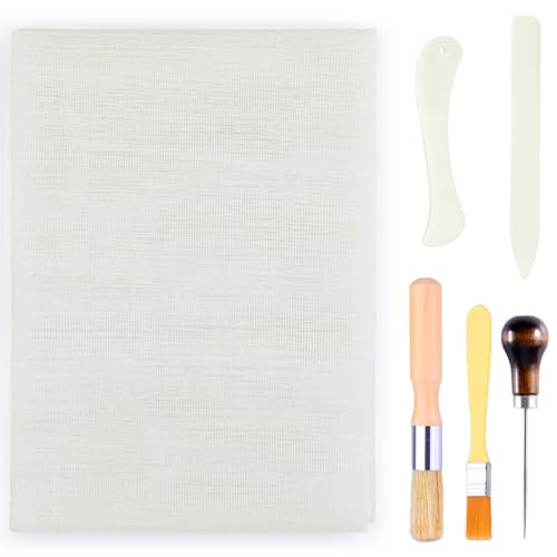 WONVOC Book Binding Cloth Kit, Bookbinding Supplies with 39 Inch Book Cloth, 2 Bone Folders, 2 Glue Brushes and awl for Paper Crafting Quilting Leathercraft Repairing Binding