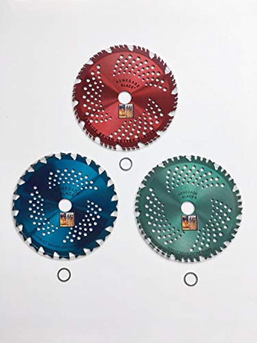 3pk-8"-HYPRID Triple Pack - (1) 20t Blue Hawk, (1) 44t Green Viper, (1) 56t Red Razor - RENEGADE BLADE Carbide Brush Cutter Weed Eater Blades - 203mm - Thumbnail 6